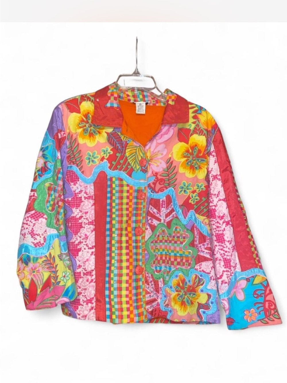 Vibrant Floral Patchwork Button-Up Jacket - Multicolor